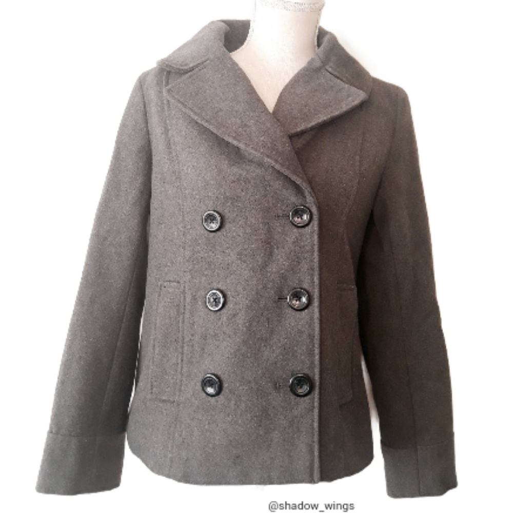 Merona Gray Wool Blend Double Breasted Pea Coat - Size Small Gray Coat